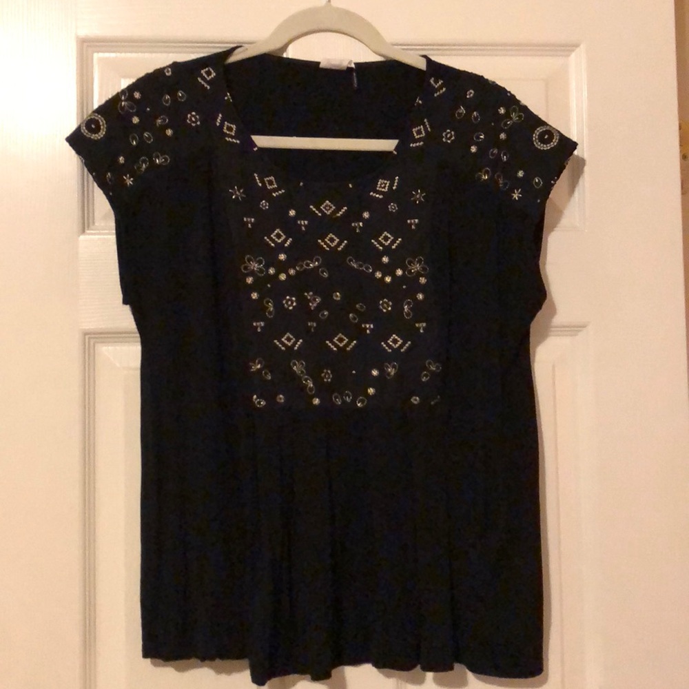 Anthropologie Embroidered Cotton Flowy Shirt